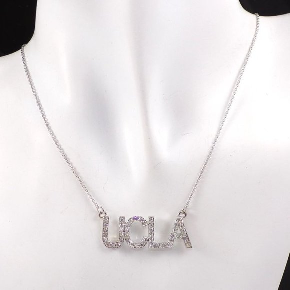 New Without Tags Sterling Silver Clear CZ UCLA Pendant Necklace 18" - Picture 3 of 5
